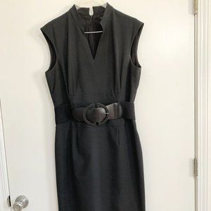 Antonio Melani Size 12 sleeveless v-neck belted black dress